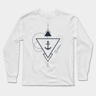 Creative Illustration In Geometric Style. Anchor, Ocean, Ship, Adventure, Nautical Long Sleeve T-Shirt